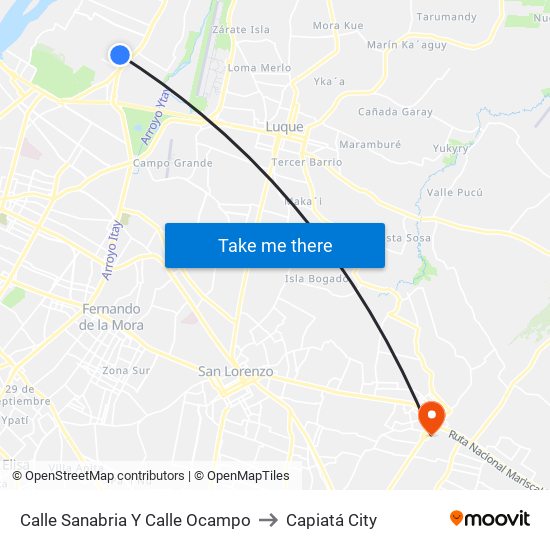 Calle Sanabria Y Calle Ocampo to Capiatá City map