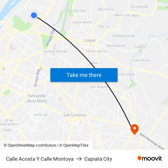 Calle Acosta Y Calle Montoya to Capiatá City map