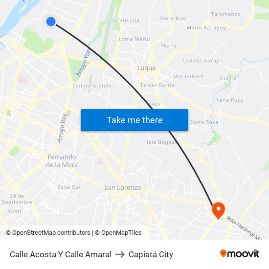 Calle Acosta Y Calle Amaral to Capiatá City map