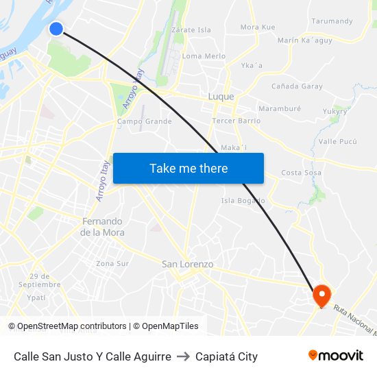 Calle San Justo Y Calle Aguirre to Capiatá City map