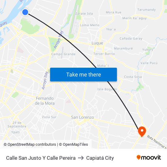 Calle San Justo Y Calle Pereira to Capiatá City map