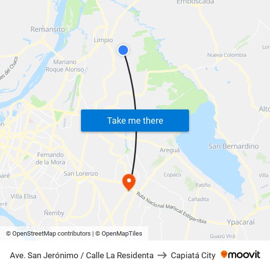 Ave. San Jerónimo / Calle La Residenta to Capiatá City map