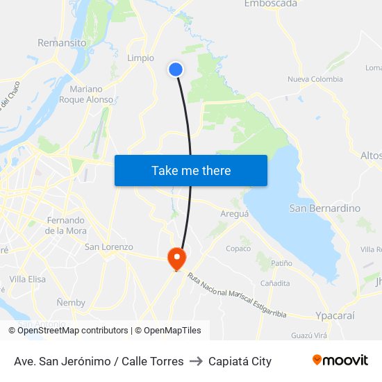 Ave. San Jerónimo / Calle Torres to Capiatá City map