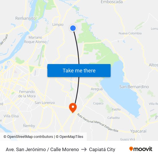 Ave. San Jerónimo / Calle Moreno to Capiatá City map