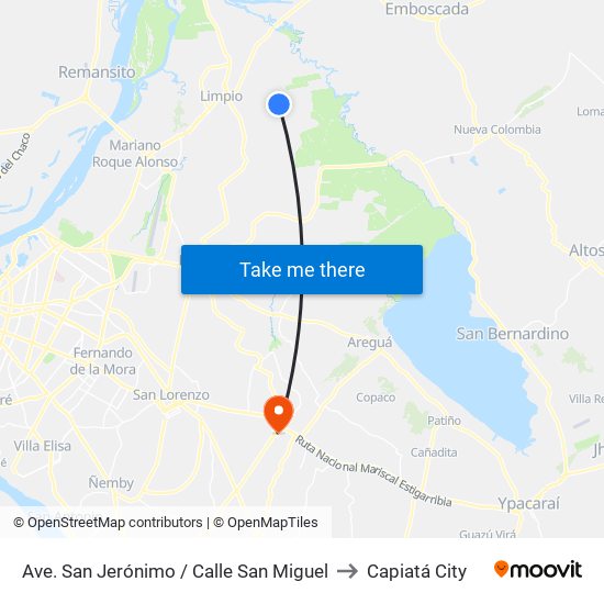 Ave. San Jerónimo / Calle San Miguel to Capiatá City map