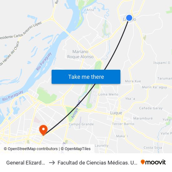 General Elizardo Aquino, 24 to Facultad  de Ciencias Médicas. Universidad del Pacífico map