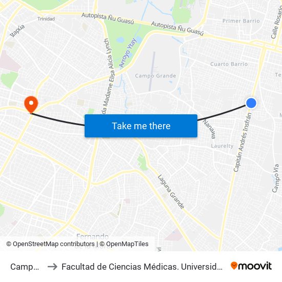 Campo Via to Facultad  de Ciencias Médicas. Universidad del Pacífico map