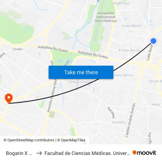 Bogarin X Rosario to Facultad  de Ciencias Médicas. Universidad del Pacífico map