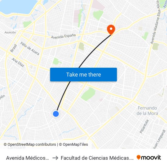 Avenida Médicos Del Chaco, 777 to Facultad  de Ciencias Médicas. Universidad del Pacífico map