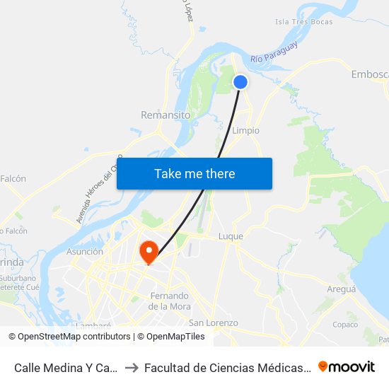 Calle Medina Y Calle 15 De Agosto to Facultad  de Ciencias Médicas. Universidad del Pacífico map