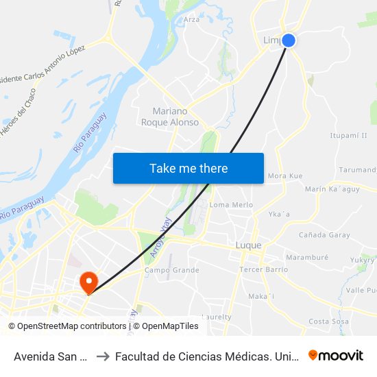 Avenida San José, 726 to Facultad  de Ciencias Médicas. Universidad del Pacífico map