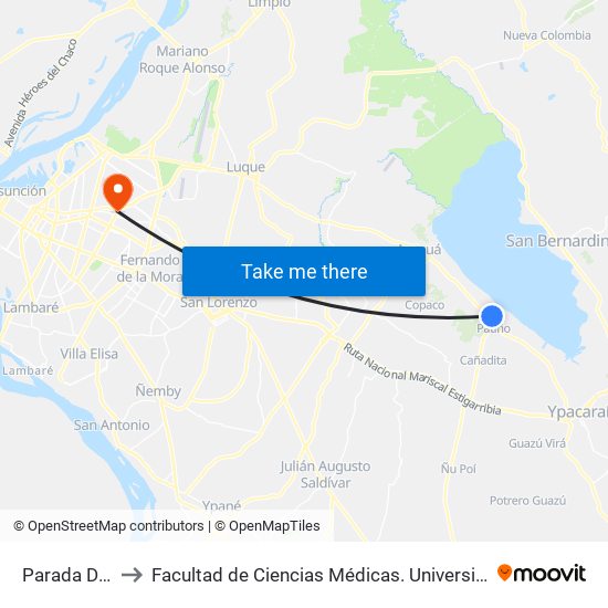 Parada De Bus to Facultad  de Ciencias Médicas. Universidad del Pacífico map