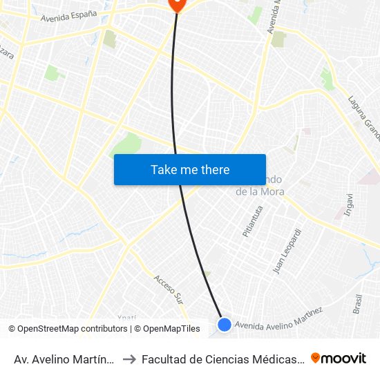 Av. Avelino Martínez Y Calle Troche to Facultad  de Ciencias Médicas. Universidad del Pacífico map