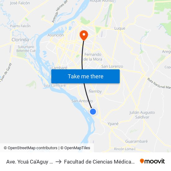 Ave. Ycuá Ca'Aguy Y Ave. San Jorge to Facultad  de Ciencias Médicas. Universidad del Pacífico map
