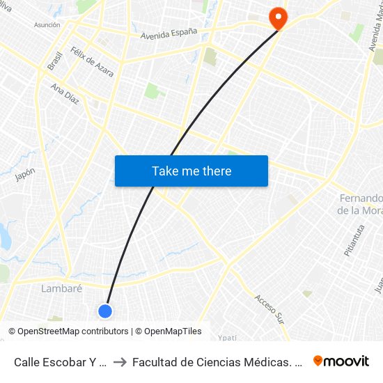 Calle Escobar Y Calle Decoud to Facultad  de Ciencias Médicas. Universidad del Pacífico map