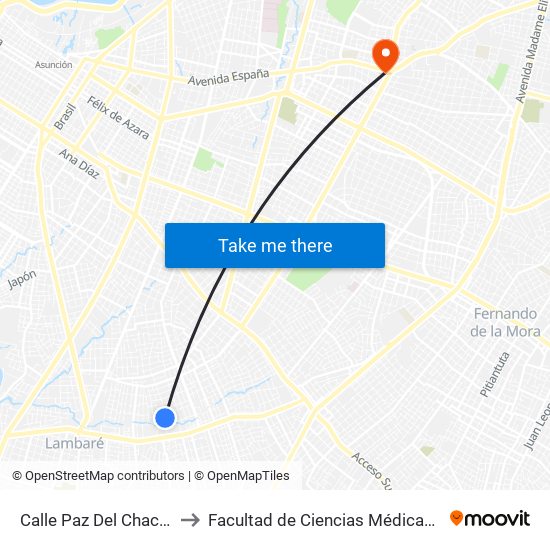 Calle Paz Del Chaco Y Calle Urundey to Facultad  de Ciencias Médicas. Universidad del Pacífico map