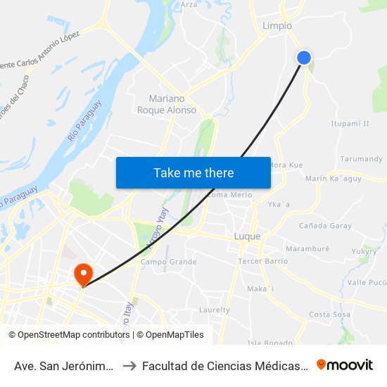 Ave. San Jerónimo / Calle Rosario to Facultad  de Ciencias Médicas. Universidad del Pacífico map