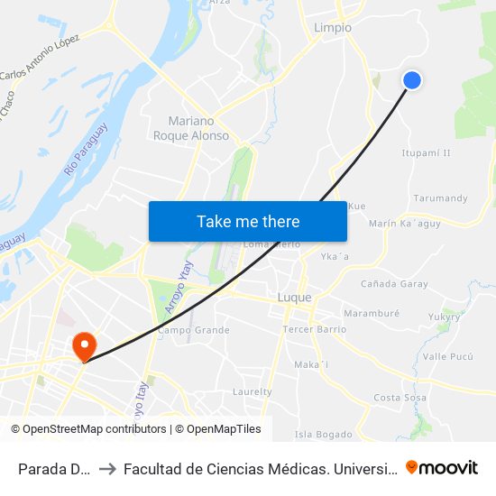 Parada De Bus to Facultad  de Ciencias Médicas. Universidad del Pacífico map