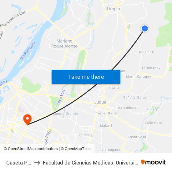 Caseta Policial to Facultad  de Ciencias Médicas. Universidad del Pacífico map