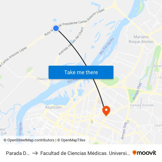 Parada De Bus to Facultad  de Ciencias Médicas. Universidad del Pacífico map