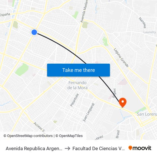 Avenida Republica Argentina, 201 to Facultad De Ciencias Verinarias map