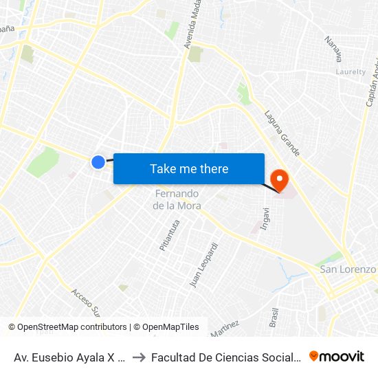 Av. Eusebio Ayala X Félix Lopéz to Facultad De Ciencias Sociales - Facso Una map