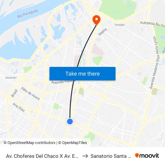 Av. Choferes Del Chaco X Av. Eusebio Ayala to Sanatorio Santa Barbara map