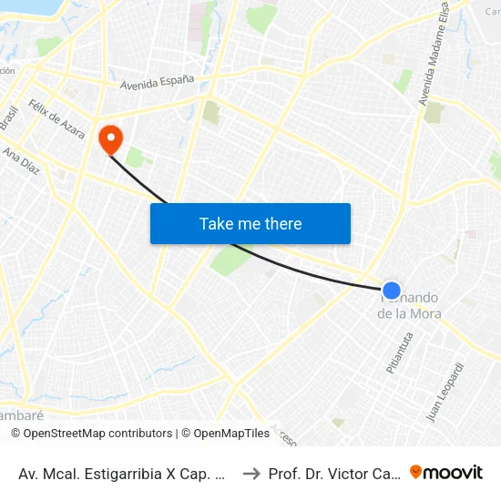 Av. Mcal. Estigarribia X Cap. Montiel to Prof. Dr. Victor Canata map
