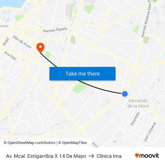 Av. Mcal. Estigarribia X 14 De Mayo to Clínica Ima map