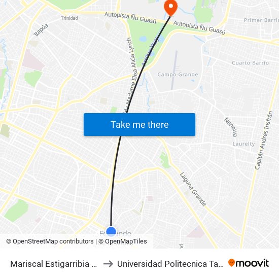 Mariscal Estigarribia X 10 De Julio to Universidad Politecnica Taiwán-Paraguay map