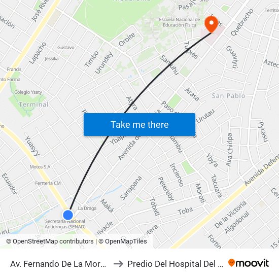 Av. Fernando De La Mora X De La Victoria to Predio Del Hospital Del Barrio San Pablo map