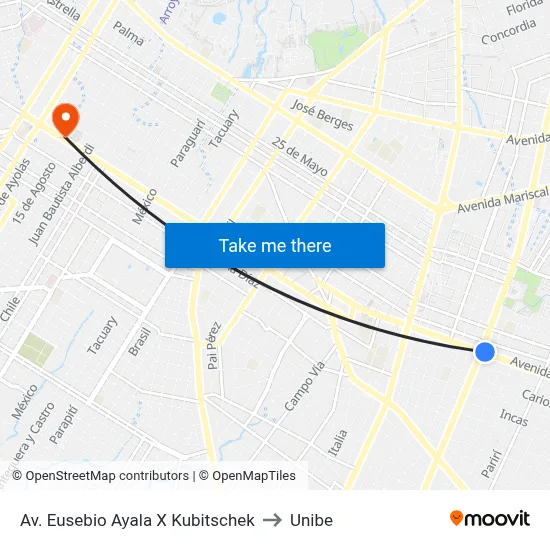 Av. Eusebio Ayala X Kubitschek to Unibe map