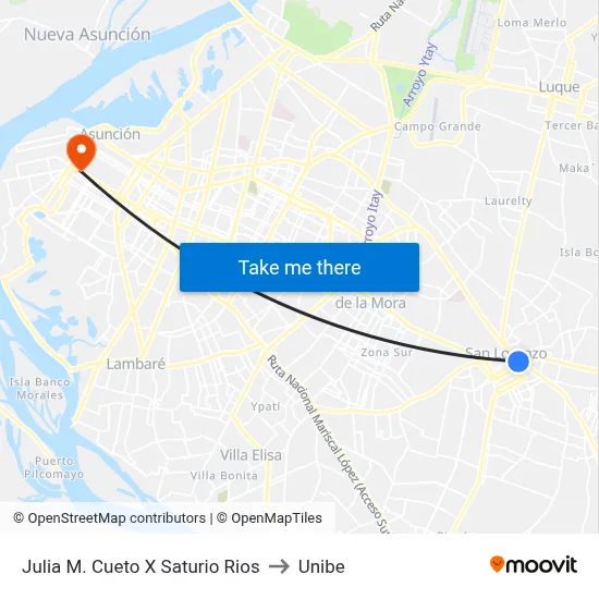 Julia M. Cueto X Saturio Rios to Unibe map