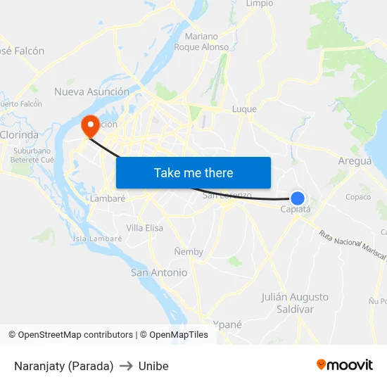 Naranjaty (Parada) to Unibe map