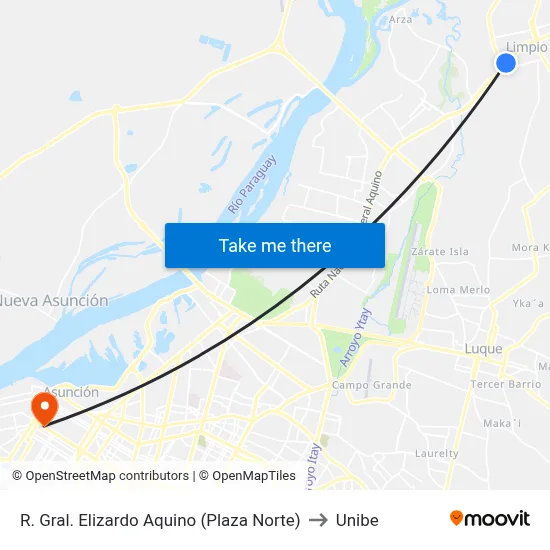 R. Gral. Elizardo Aquino (Plaza Norte) to Unibe map