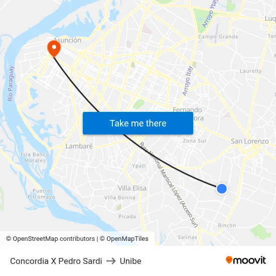 Concordia X Pedro Sardi to Unibe map