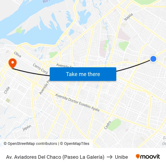 Av. Aviadores Del Chaco (Paseo La Galería) to Unibe map