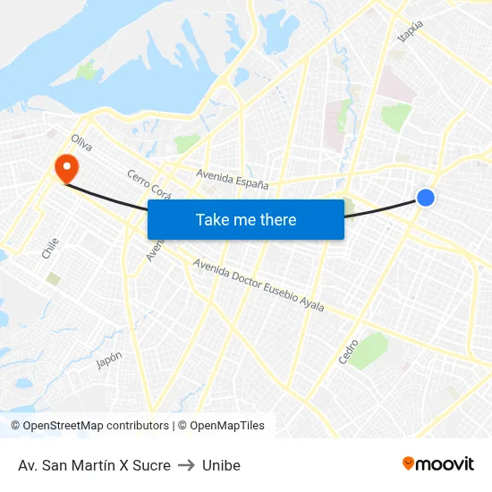 Av. San Martín X Sucre to Unibe map