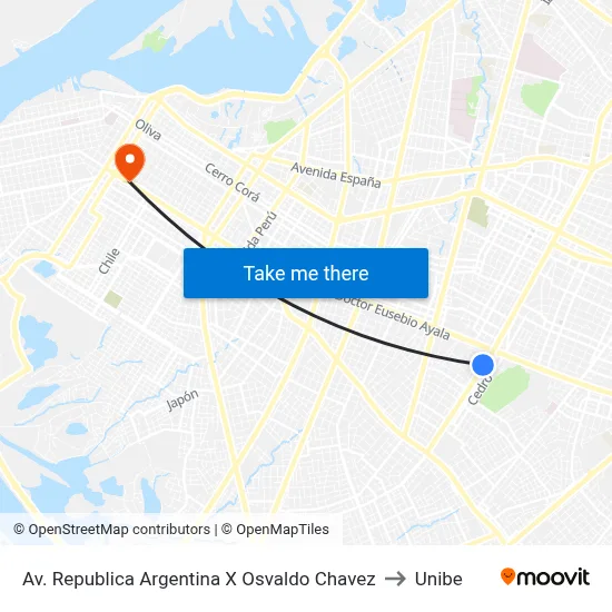 Av. Republica Argentina X Osvaldo Chavez to Unibe map