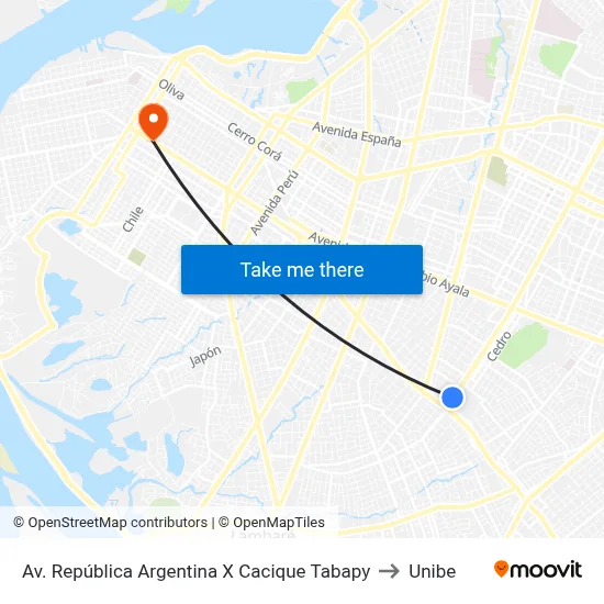 Av. República Argentina X Cacique Tabapy to Unibe map