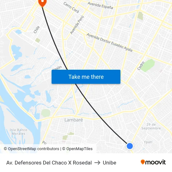 Av. Defensores Del Chaco X Rosedal to Unibe map