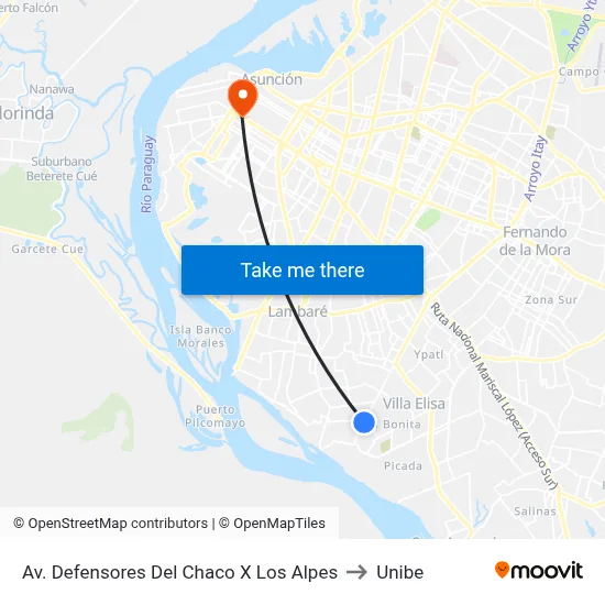 Av. Defensores Del Chaco X Los Alpes to Unibe map