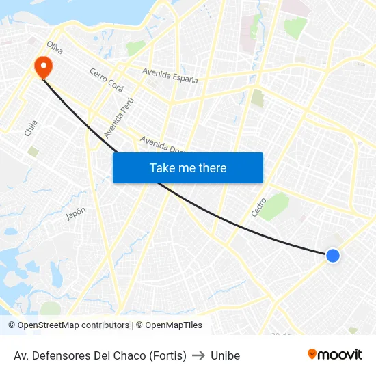 Av. Defensores Del Chaco (Fortis) to Unibe map
