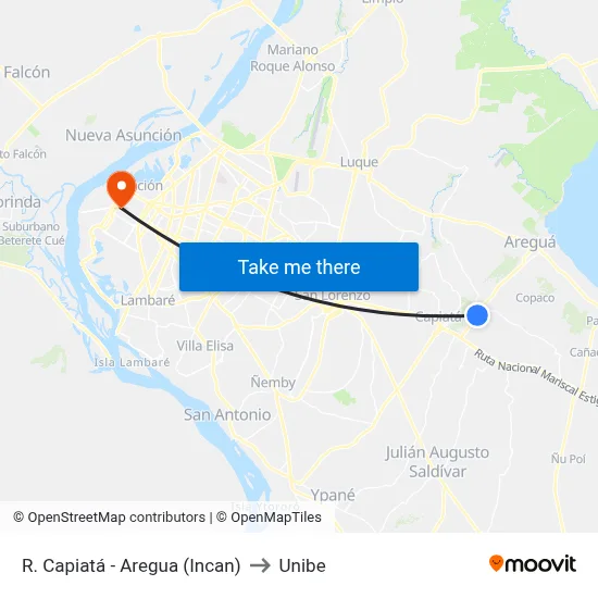 R. Capiatá - Aregua (Incan) to Unibe map