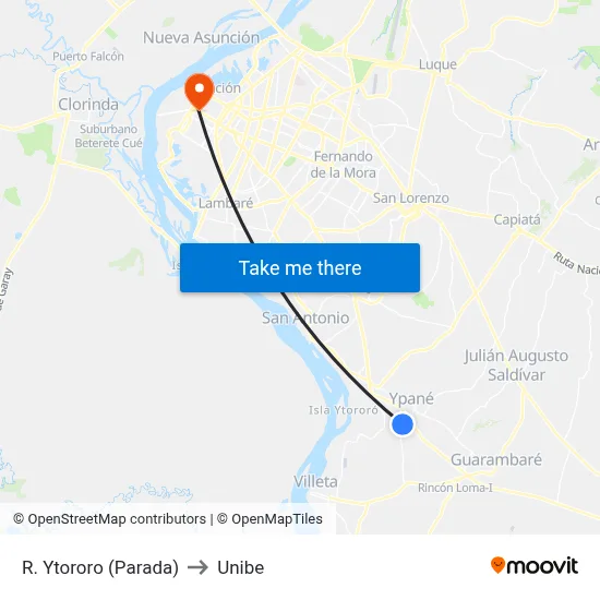 R. Ytororo (Parada) to Unibe map