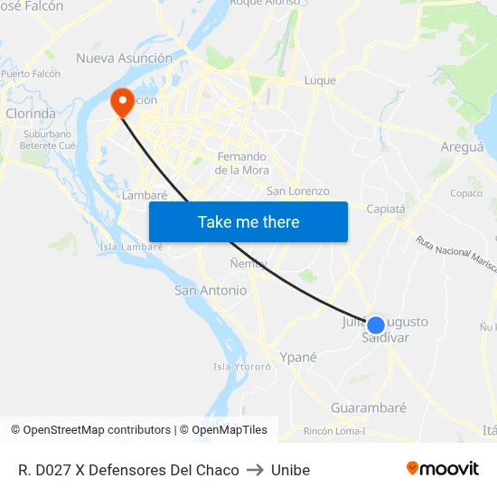 R. D027 X Defensores Del Chaco to Unibe map
