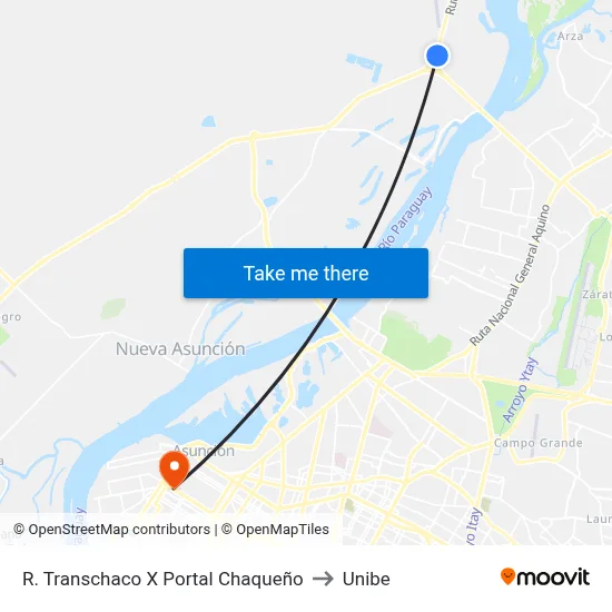 R. Transchaco X Portal Chaqueño to Unibe map