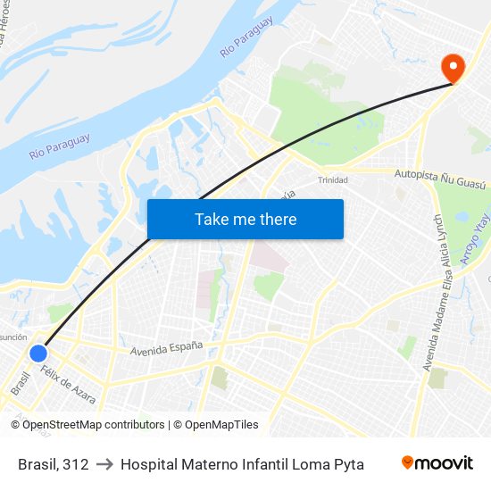 Brasil, 312 to Hospital Materno Infantil Loma Pyta map