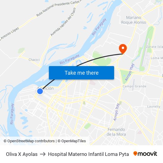 Oliva X Ayolas to Hospital Materno Infantil Loma Pyta map
