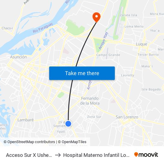 Acceso Sur X Usher Ríos to Hospital Materno Infantil Loma Pyta map